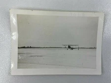 Biplane Sitting On Tarmac Flight Vintage B&W Photograph Snapshot 3.25 x 4.5
