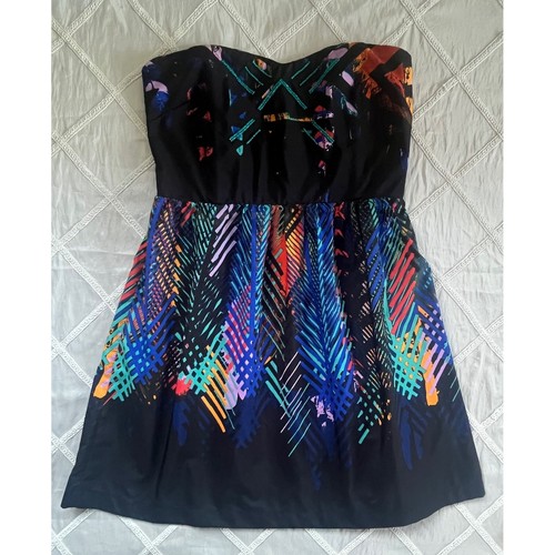 Buntes kurzes Roxy Perlen trägerloses Kleid - heller Print mit gesmoktem Rücken - Größe M - Bild 4 von 22