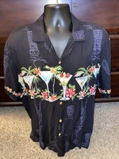 Vintage Paradise Found Men’s Black Martini Glasses Short Sleeve Hawaiian Shirt