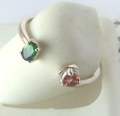 925 Sterling Silber TURMALIN rund & oval SCHLIFF 2 NATÜRLICHE EDELSTEINE Ringgröße 6