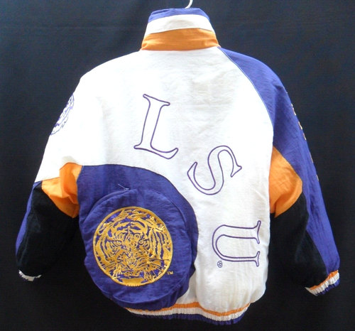 RARE VTG 80s-90s LSU GEAUX TIGERS BIG CAT FULL ZIP LINED PUFFER JACKET MEN'S L - Picture 10 of 17