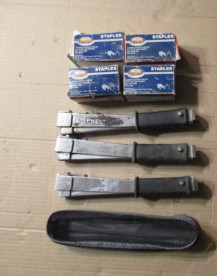 3 PNEUFAST HAMMER TACKERS AND 2 FULL BOXES OF STAPLES