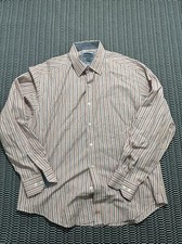 Johnston Murphy brown vertical striped long sleeve dress shirt men XL cotton