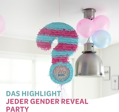 PINATA Baby Shower mit Konfetti blau / rosa Fragezeichen Geburt Kleinkind