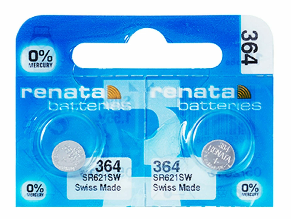 2 x Renata 364 Pile Batterie Blister Mercury Free Silver Oxide SR621SW 1.55V
