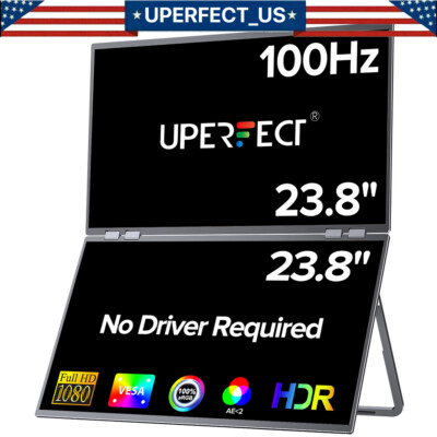UPERFECT Dual UStation 23.8'' Folding Monitor Dual Portable Display W/ Stand VESA