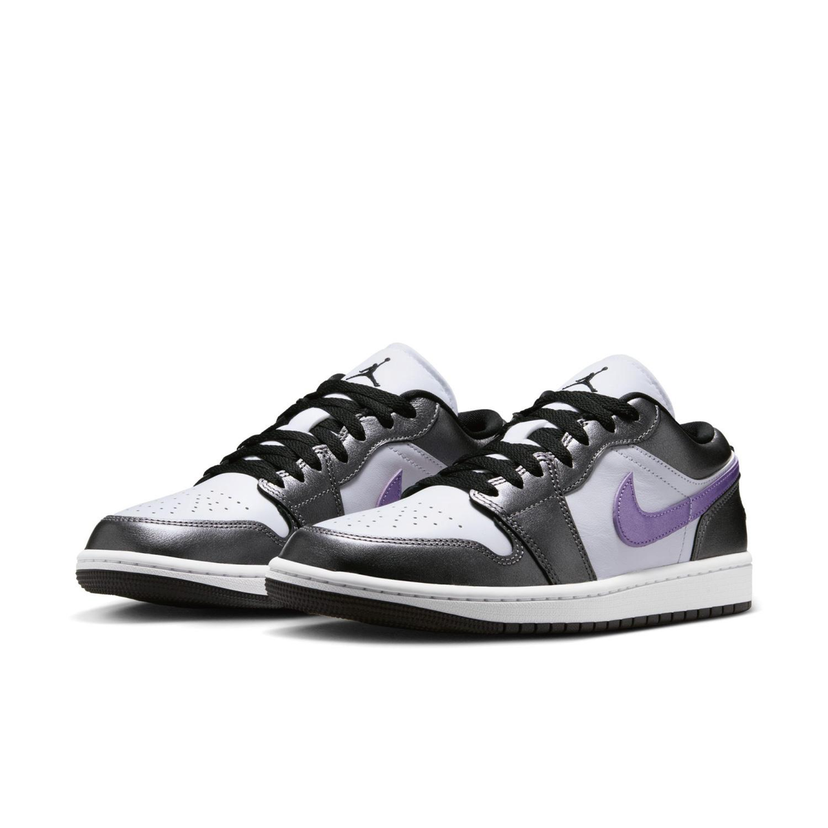 Nike Air Jordan 1 Low ブラック/パープル Nike Air Jordan 1 Low - Black & Purple Plaid - Lace Charms