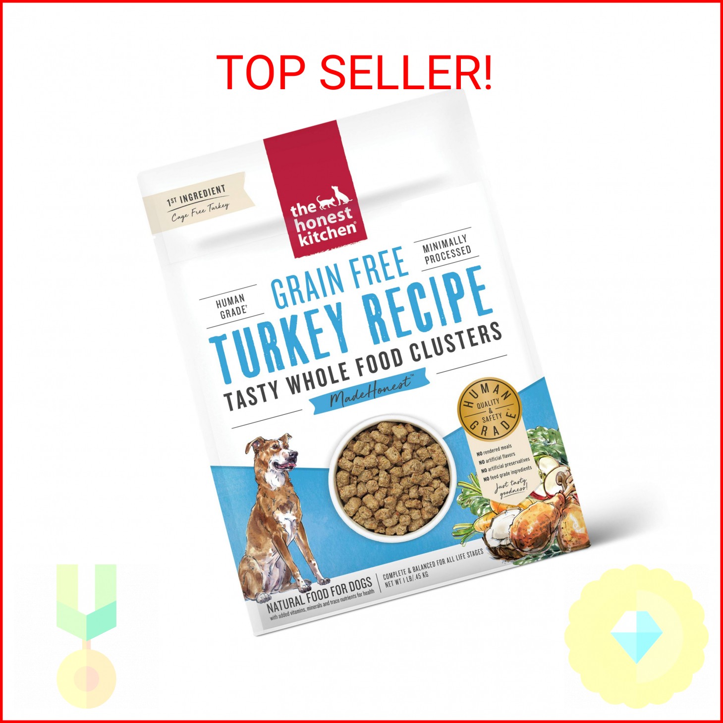 Clusters Grain Free Turkey Dry Dog Food, 1 Lb Tria