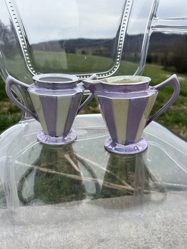 2 Vintage Fraunfelter Royal Rochester Purple Lustreware Creamer Sugar Bowl 41/2” - Picture 2 of 14