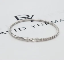 David Yurman 3 mm Classic Cable  Buckle Bracelet in 925 Sterling Silver &Diamond
