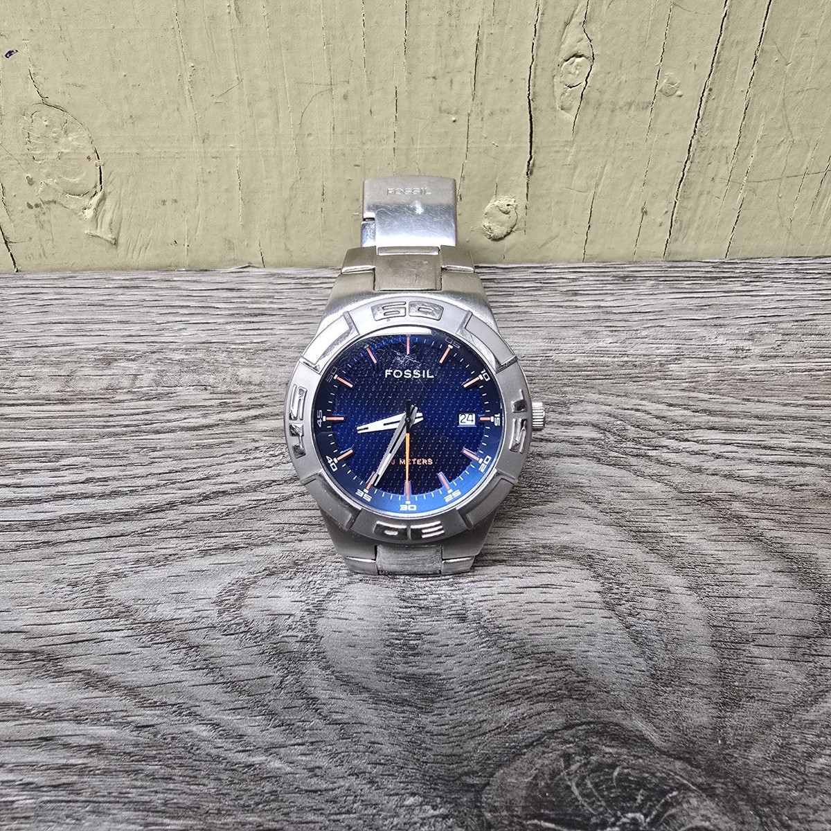 Fossil Blue Mens Watch AM-3992 Stainless Steel Date Quartz Blue