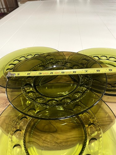 Kings Crown Thumbprint Avacado piatti insalata (i11) di Indiana Glass, set di 4 usati in ottime condizioni - Foto 3 di 8