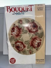 VTG Bouquet Latch Hook Kit Chintz Roses KT231 34" Round Rug