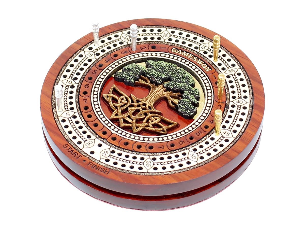 - 2 Track 60 Points - Tree of Life Inlaid Wooden Travel/Pocket Size Cribbage ...