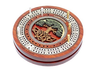 - 2 Track 60 Points - Tree of Life Inlaid Wooden Travel/Pocket Size Cribbage ...