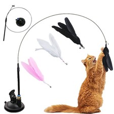 Cat Teaser Wand Toy with Suction Cup Feather Bell Interactive Replaceable Cat To