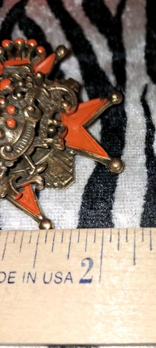 Vintage Rare Orange Enamel Maltese Cross Gold Tone Brooch Pin Beautiful Design - Picture 8 of 9