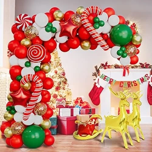 Kit de arco de guirnalda de globos de Navidad rojo verde dorado conjunto de decoración de fiesta de Navidad Foto 4 de 4
