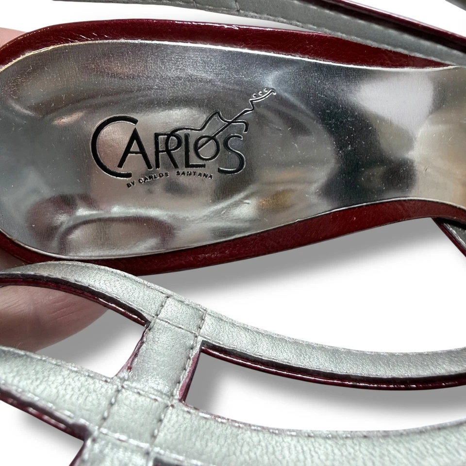 Tira de tornozelo Carlos Santana convertida couro envernizado vermelho em excelente estado usado 9,5 - Imagem 2 de 4