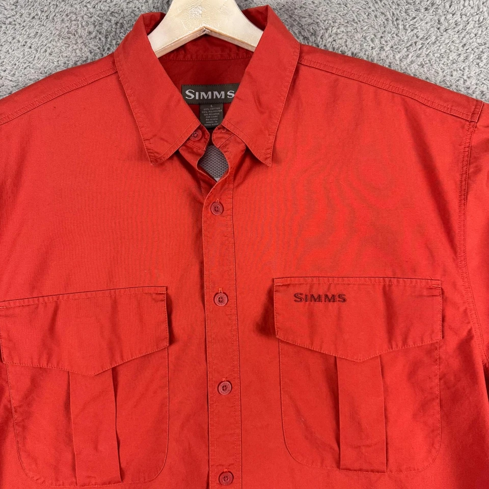 Simms Shirt Mens Large Orange Long Sleeve Button Up Vented Mesh Fishing Pockets - Image 3 of 4