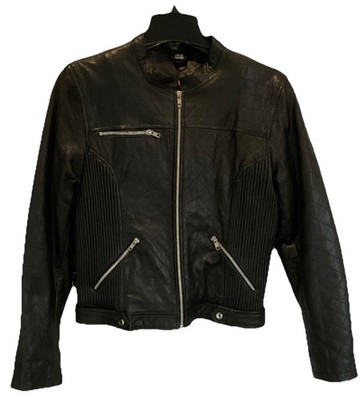 Daniel Smart Quilted Black Leather Biker Jacket XL Woman s