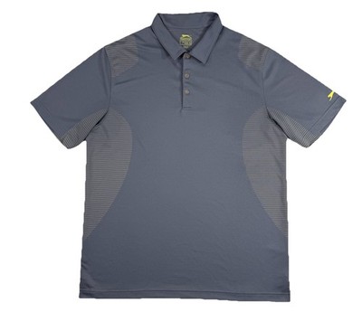Slazenger Golf Polo Mens XL Striped Side Panels Back Sleeves Gray Logo Shirt