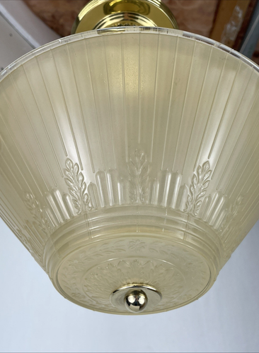 Vintage Art Deco MCM Semi Unterputz Glas Deckenleuchte 20er 40er 50er Gold - Bild 9 von 18