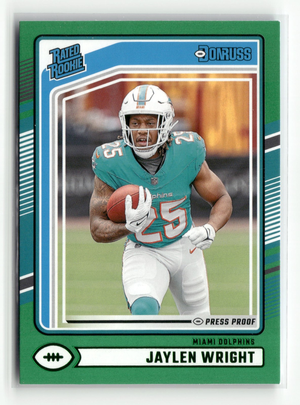 2024 Donruss #344 Jaylen Wright Press Proof Green Miami Dolphins Rookie