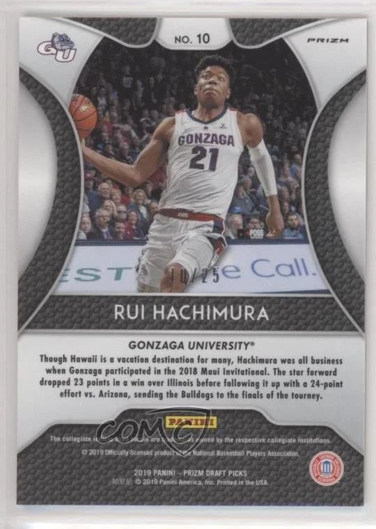 2019-20 Panini Prizm Draft Picks Camo Prizm /25 Rui Hachimura #10 Rookie RC - Image 2 of 2
