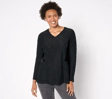 LOGO by Lori Goldstein Clipped Jacquard and Velvet Top Black M New