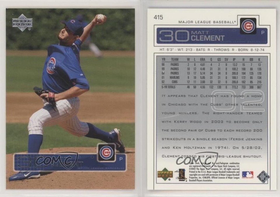 2003 Upper Deck Matt Clement #415 2u3 | eBay
