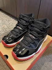 Nike Sneakers Shoes Air Jordan 11 Retro Bred Black Red Enamel Leather Men US9 EX