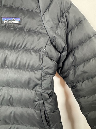 Patagonia Jacket Black Full Zip Pocket Logo Goose Down Puffer Coat Kids Medium - Picture 4 of 8