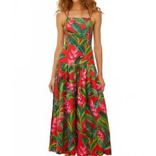 NEW, Farm Rio Red Dream Garden Lenzing Ecovez Euroflax Maxi Dress Size L #MD334