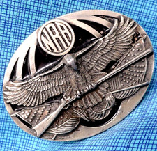 Eagle Gun Flags NRA Belt Buckle Hunter Cowboy Vtg 80s Creations SB Canada.MMR446