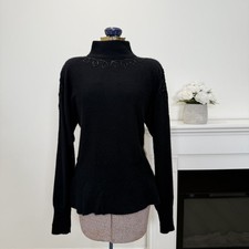 Mervyn's 80s 90s Mock Neck Sweater Beaded Black Wool Angora Large Vintage Luxury