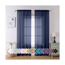 Aiyufeng Sheer Navy Blue Curtains 84 inch Length 2 Panels Set, Airy Soft-Touc...