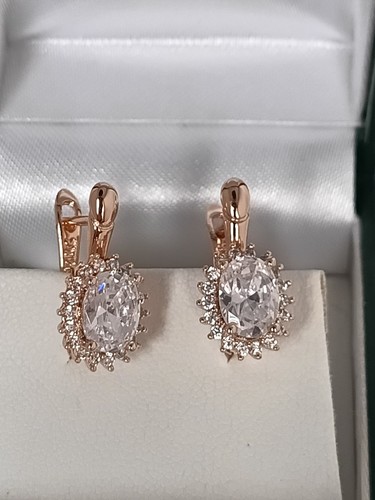 Vintage 1990-s 14 Ct Rolled Gold Zircons Earrings-Hallmarked 585 RG