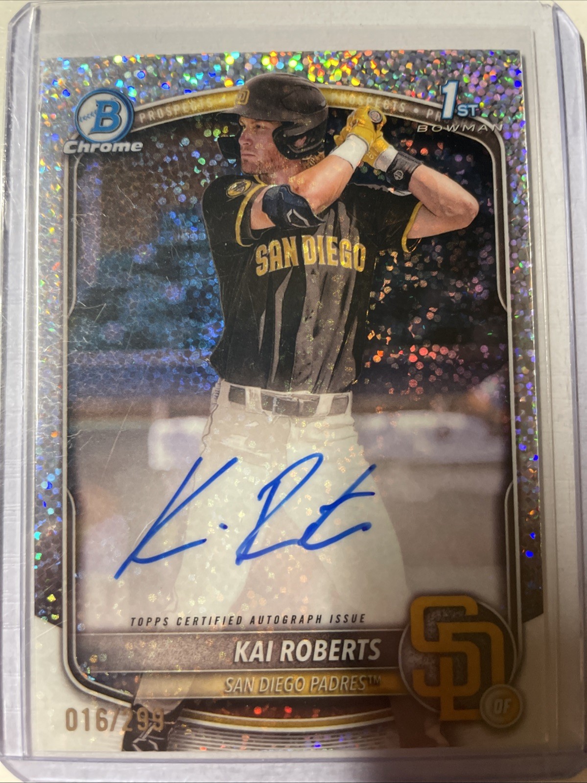 2025 Bowman Chrome Kai Roberts Auto Speckle Refractor 1st #/299 Padres