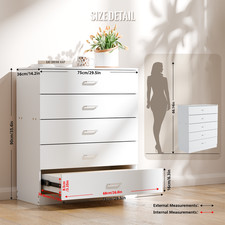 Chest of Drawers Modern White 5/4 Drawer Metal Handles Furniture Bedside Table