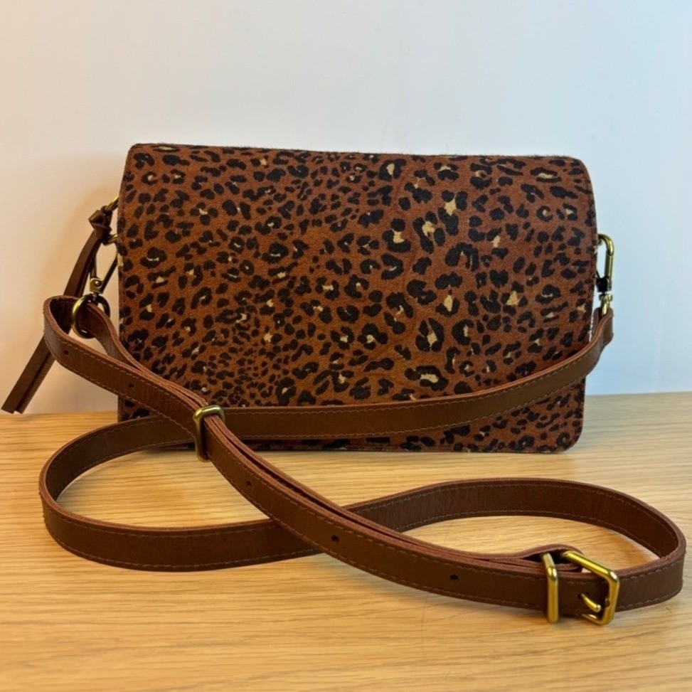 Madewell Crossbody Bag The Simple Pouch Leopard Calf Hair Brown Leather Small