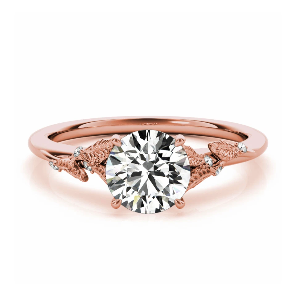 玫瑰金钻石戒指女士实验室种植圆形 1.18 克拉 IGI 认证 14k — 第 2/4 张图片
