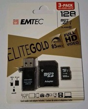 EMTEC 3-PACK ELITE GOLD 84MB ,128GB. FULL HD VIDEO.MSD READER ADAPTER. Free Post