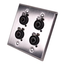 Speakers Stainless Steel Wall Plate - 2 Gang with 4 XLR and 1/4 Inch Combo Co...