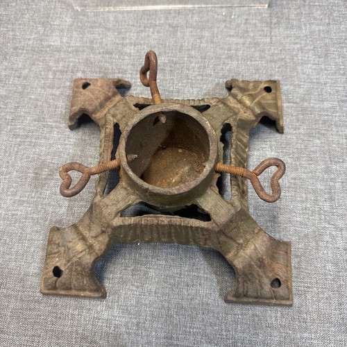VTG Antique Cast Iron Christmas Tree Stand Green and Gold Square Heart Screws