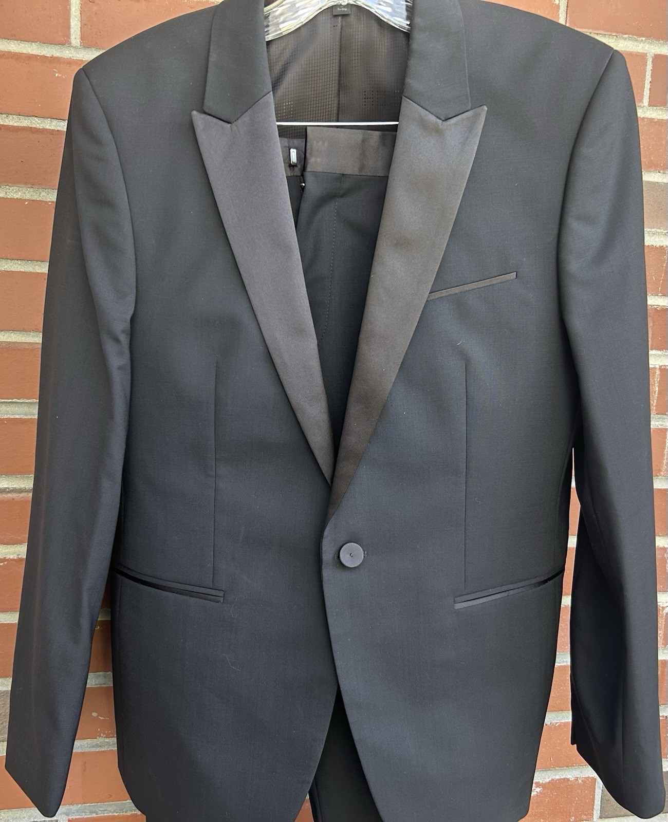 Hugo By Hugo Boss Mens Virgin Wool 2 Pc Tuxedo Formal Suit Black Sz 36S image 2