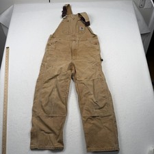 Carhartt Bib Overalls Mens Brown Duck Canvas Double Knee Workwear 36 x 27 VTG