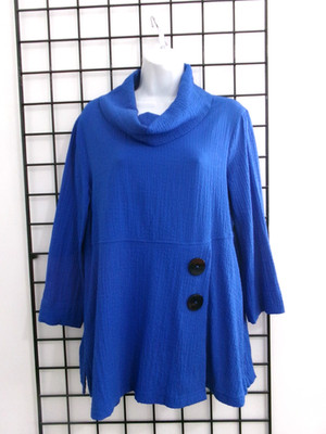 ALI MILES   SIZE MEDIUM==BLUE / ART TO WEAR / BOHO /  CRINKLED TUNIC BLOUSE