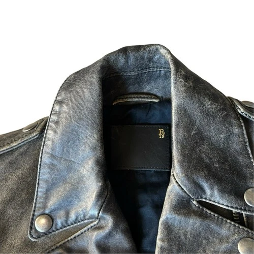 R13 Distressed Leather Moto Biker Jacket Women’s In Faded Black image 6