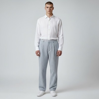 Polo Ralph Lauren Pants Mens 40 Blue White Striped Pleated Seersucker Trousers